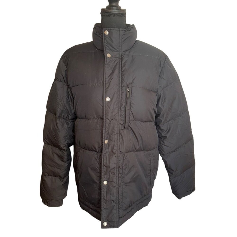 Lands End Mens Black Down Puffer Jacket M 38/40 Nylon Shell Travel Packable  Zip